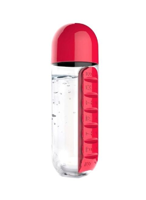 Generic Water Bottle With Daily Pill Box Organizer 600 Ml Red/Clear