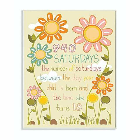 The Kids Room By Stupell Floral Graphic Art Wall Plaque, 940 Saturdays, 11 X 0.5 X 15, Proudly Made In Usa