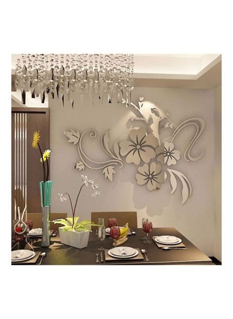 Generic 3D Flower Mirror Wall Sticker Silver 27 X 15cm