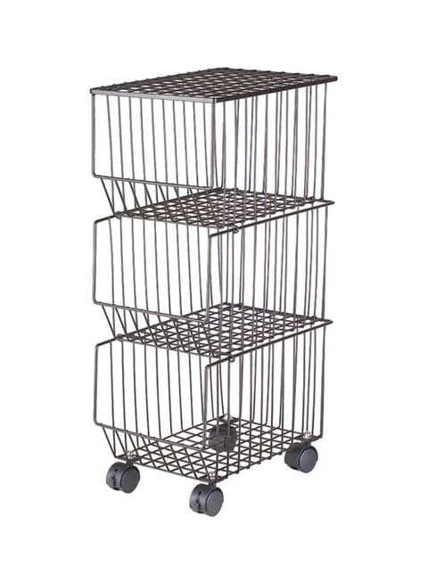 Generic Triple Tier Movable Iron Storage Shelf Silver/Grey