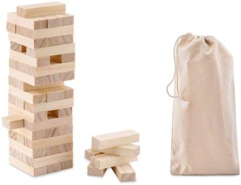 Mob Wooden Toppling Tower (54 Blocks) In Cotton Carrying Pouch.