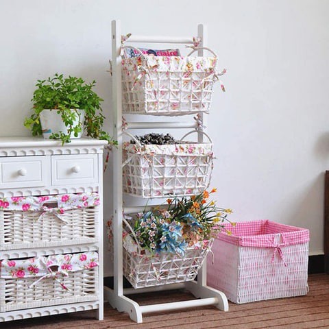 LINGWEI Fabric Rack Storage Basket Free Standing Organizer Solid Wood Heavy Duty Shelves for Storing Clothes, Children&#39;s Toys, Detachable Double-row Storage Basket