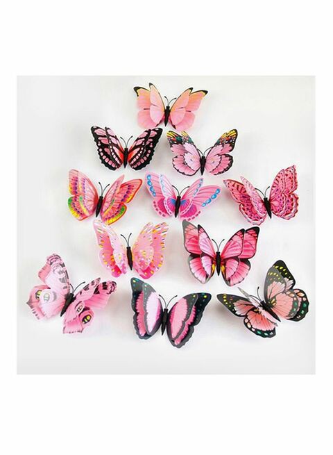 Qiaokai 3D Double Layer Butterfly Decorative Wall Sticker Pink/Black 70X50cm