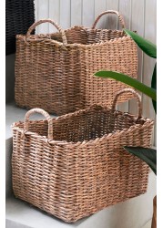 Plastic Wicker Storage Set of 2 Baskets