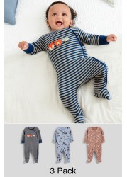 3 Pack Embroidered Baby Sleepsuits (0-2yrs)