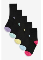 5 Pack Soft Handfeel Ankle Socks With Coloured Heel And Toe