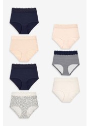 Lace Trim Cotton Blend Knickers 7 Pack Full Brief