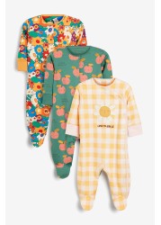 3 Pack Embroidered Detail Baby Sleepsuits (0-3yrs)