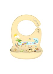 Baby Bib Silicone Water Resistant Saliva Dripping Bibs Banana Cartoon Newborn Feeding Soft Edible Baby Aprons Adjustable Burping Scarf