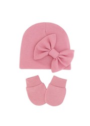 1 Set Newborn Beanie Gloves Set Baby Headband Hat Glove Kit Infant Autumn Winter Warm Cotton Head Wrap Glove Shower Gifts