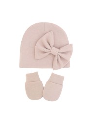 1 Set Newborn Beanie Gloves Set Baby Headband Hat Glove Kit Infant Autumn Winter Warm Cotton Head Wrap Glove Shower Gifts