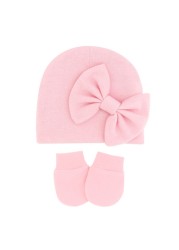 1 Set Newborn Beanie Gloves Set Baby Headband Hat Glove Kit Infant Autumn Winter Warm Cotton Head Wrap Glove Shower Gifts