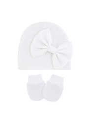 1 Set Newborn Beanie Gloves Set Baby Headband Hat Glove Kit Infant Autumn Winter Warm Cotton Head Wrap Glove Shower Gifts