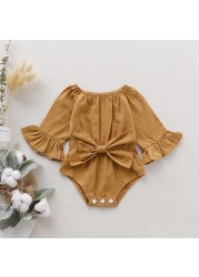 Baby clothes baby girls romper long sleeves with big bow comfy jumpsuit for newborn baby