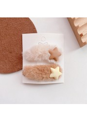 New 2pcs Mini Soft Baby Girl Hair Clips Baby Hair Clips Winter Accessories For Kids Kawaii Bear Star Hair Clips For Kids