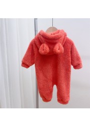 MILANCEL 2021 Autumn Winter Baby Rompers Cute Bear Hooded Baby Boys Rompers Warm Fleece Newborn Baby Clothes