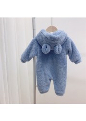 MILANCEL 2021 Autumn Winter Baby Rompers Cute Bear Hooded Baby Boys Rompers Warm Fleece Newborn Baby Clothes