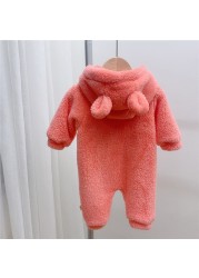 MILANCEL 2021 Autumn Winter Baby Rompers Cute Bear Hooded Baby Boys Rompers Warm Fleece Newborn Baby Clothes