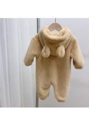 MILANCEL 2021 Autumn Winter Baby Rompers Cute Bear Hooded Baby Boys Rompers Warm Fleece Newborn Baby Clothes