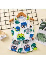 Baby Kids Pajamas Sets Cotton Boys Pajamas For Girls Sleeveless Hollow Dinosaur Tshirt Short Summer Pajama Suit Children Clothes