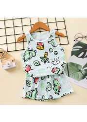 Baby Kids Pajamas Sets Cotton Boys Pajamas For Girls Sleeveless Hollow Dinosaur Tshirt Short Summer Pajama Suit Children Clothes