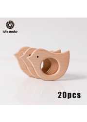 Let's Make 20pcs Wooden Teeth Natural Beech Wood Animal Wholesale DIY Bracelet Chain Accessories New Born BPA Free Elephant