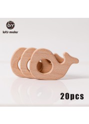 Let's Make 20pcs Wooden Teeth Natural Beech Wood Animal Wholesale DIY Bracelet Chain Accessories New Born BPA Free Elephant