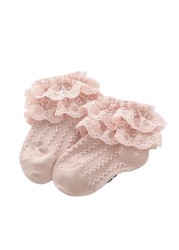 Breathable Cotton Socks with Lace for Little Girl Mesh Ruffle Socks for Kids White Pink Yellow Ankle Socks