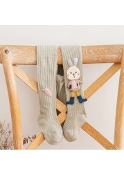 Cotton Tights for Girls Cute Cartoon Rabbit Children Pantyhose Soft Knitted Kids Tights Ribbed Striped Kids Stockings 3-12 Years