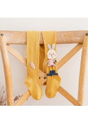 Cotton Tights for Girls Cute Cartoon Rabbit Children Pantyhose Soft Knitted Kids Tights Ribbed Striped Kids Stockings 3-12 Years