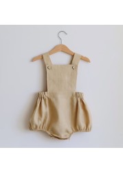 Newborn Baby Boy Girl Romper for 0-2Y Summer Cotton Linen Baby Jumpsuit Plaid Sleeveless Backless Solid Baby Outfits Clothes