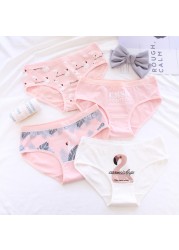 New 4pcs Teenage Flamingos Underpants Young Girl Briefs Comfortable Cotton Panties Kids Underwear Green Girl Underwear