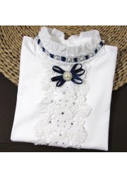 Spring Autumn Winter Girls Blouse Teen Girls Shirts Tops Cotton Lace Long Sleeve Girls Tops Shirt Kids Clothes For Kids