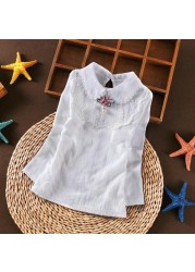 Spring Autumn Winter Girls Blouse Teen Girls Shirts Tops Cotton Lace Long Sleeve Girls Tops Shirt Kids Clothes For Kids