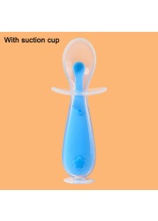 Children Training Spoon With Suction Cup Baby Cutlery Infant Feeding Liquid Silicone Non-slip Baby Spoon Utensils