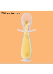 Children Training Spoon With Suction Cup Baby Cutlery Infant Feeding Liquid Silicone Non-slip Baby Spoon Utensils