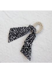 Fashion Women Pearl Hair Band Bandana Ropes Girl Bows Ponytail Scarf Ribbon Elastic Hair Accessories Scrunchie