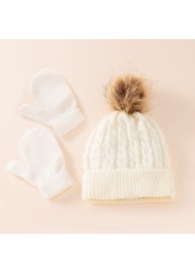 New Winter Hat Scarf Gloves Set For Kids 0-3 Years Boys Girls Children Cotton Warm Pom Poms Hat Sets Solid Color Cute Hat Scarf