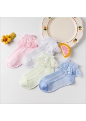 Baby Girls Ankle Socks Breathable Cotton Lace Ruffle Princess Mesh Socks Children White Pink Yellow Kids Toddler Dance Socks