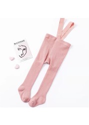 Breathable Infant Kids Suspenders Pantyhose Spring Autumn Baby Girls Boys Cute Solid Color High Waist Bandage Leggings Overall