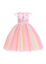 New Girls' Rainbow Unicorn Dress, Girls' Rainbow Unicorn Dress for Party Birthday