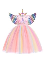 New Girls' Rainbow Unicorn Dress, Girls' Rainbow Unicorn Dress for Party Birthday