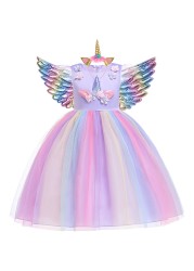 New Girls' Rainbow Unicorn Dress, Girls' Rainbow Unicorn Dress for Party Birthday