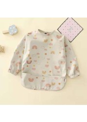 Easy to Wear Long Sleeve Baby Bib Baby Soft PU Bibs Painting Waterproof Meals Protection Washable Easy Clean Smock for Babies