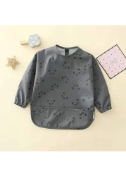 Easy to Wear Long Sleeve Baby Bib Baby Soft PU Bibs Painting Waterproof Meals Protection Washable Easy Clean Smock for Babies