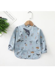 Easy to Wear Long Sleeve Baby Bib Baby Soft PU Bibs Painting Waterproof Meals Protection Washable Easy Clean Smock for Babies