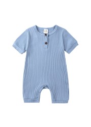 Newborn Summer Romper, Regular Color, Girls Clothes, Short Sleeve, Round Neck, Boys, 0-24 Months