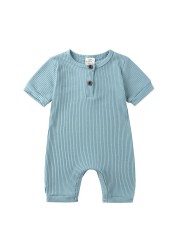 Newborn Summer Romper, Regular Color, Girls Clothes, Short Sleeve, Round Neck, Boys, 0-24 Months