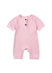 Newborn Summer Romper, Regular Color, Girls Clothes, Short Sleeve, Round Neck, Boys, 0-24 Months