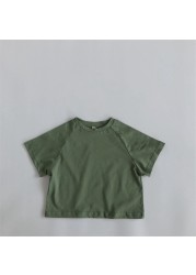 Summer Kids T-shirt Fashion Solid Girls Tees Short Sleeve Cotton Boys Tops Korean Casual Children's Clothing For 1-8Y